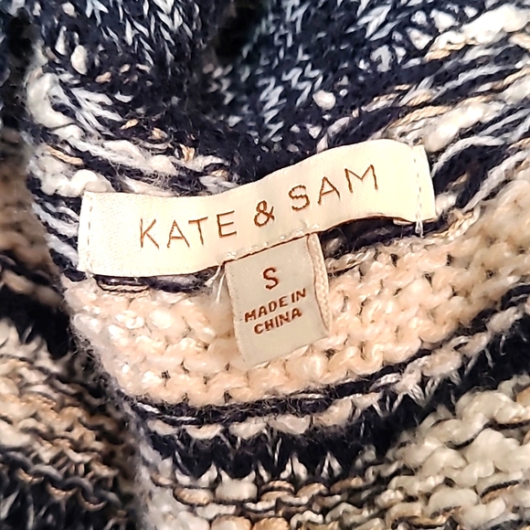 Kate & Sam Long Chunky Blue & Cream Aztec Western Boho Cardigan Sweater Sz Small - Picture 7 of 9